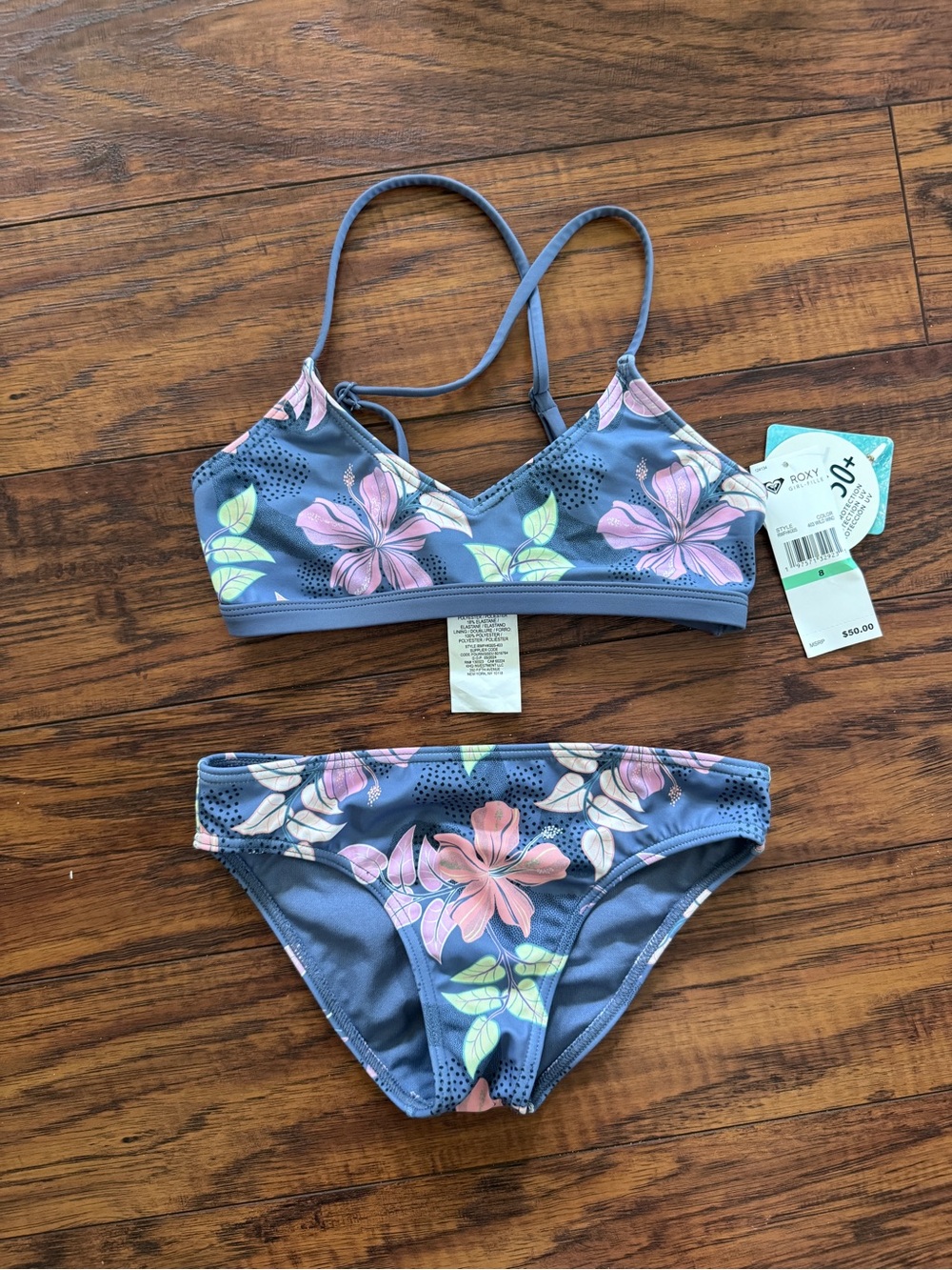 Roxy Girls Floral Bikini Set size 8 NWT